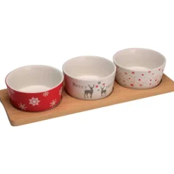 3 bols porcelaine Noël 8x4cm + plateau bambou 29x12cm* Hot
