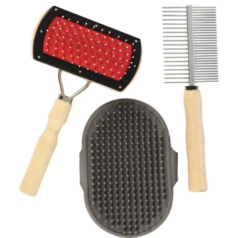 3 Brosses pour Animaux avec Poignées Bois d’Érable Naturel* Clearance