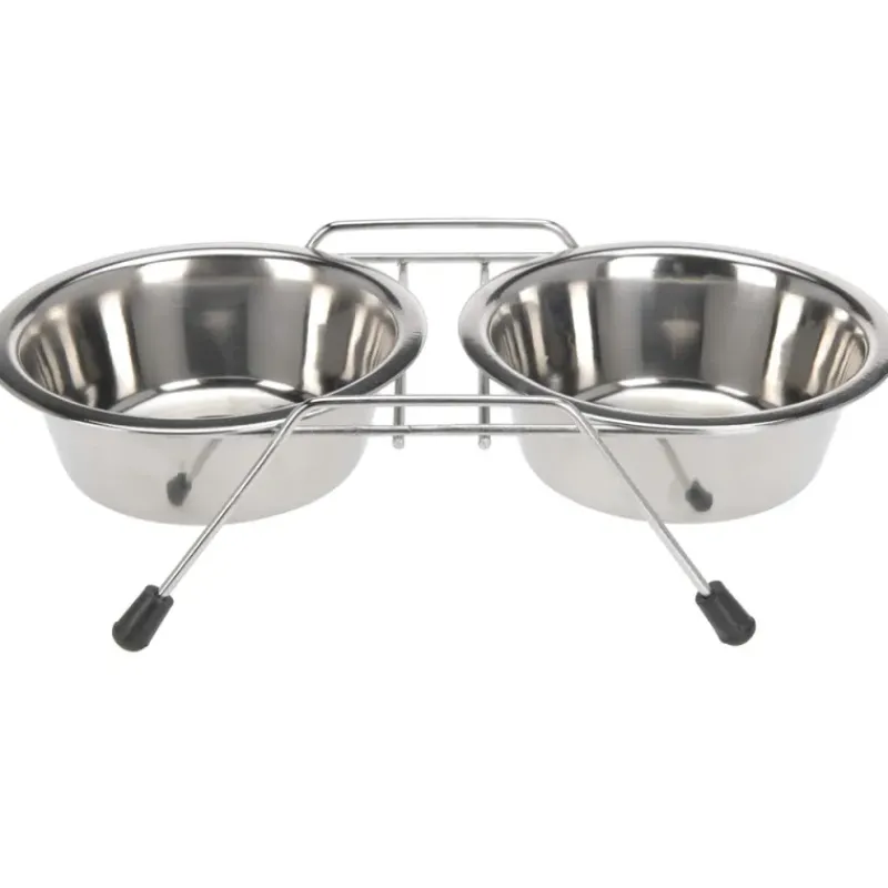 2 Gamelles chien inox avec support Diam 16 cm* Sale