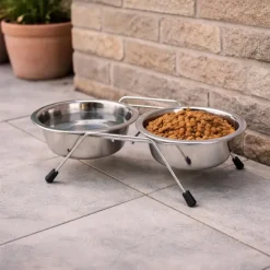 2 Gamelles chien inox avec support Diam 16 cm* Sale