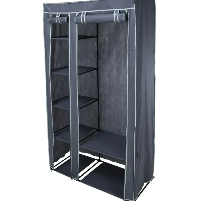 Armoire en tissu 5 étagères grises avec barre de penderie - 100x46x174 cm* Discount