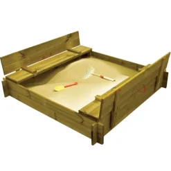 Bac à sable bois autoclave avec couvercle 120 x 120 cm* New