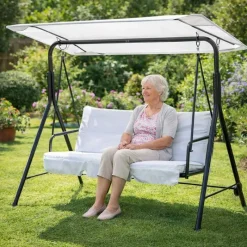 Balancelle d'extérieur 3 places noire et blanche avec toit ajustable* Online