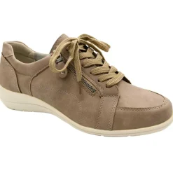 Baskets femme lacet fermeture éclair PU aspect cuir taupe 36 à 41* Sale