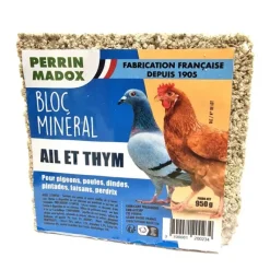 Bloc minéral ail et thym pour volailles et pigeons 950g*Perrin Madox Hot