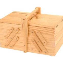 Boîte couture bois pin 3 couches 5 sections séparateur extensible 30x18x19cm* Best