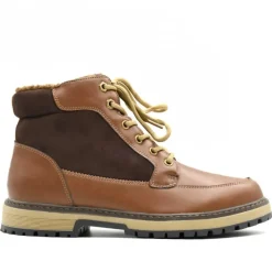 Bottines à lacets marron PU microfibre doublure polaire* Discount