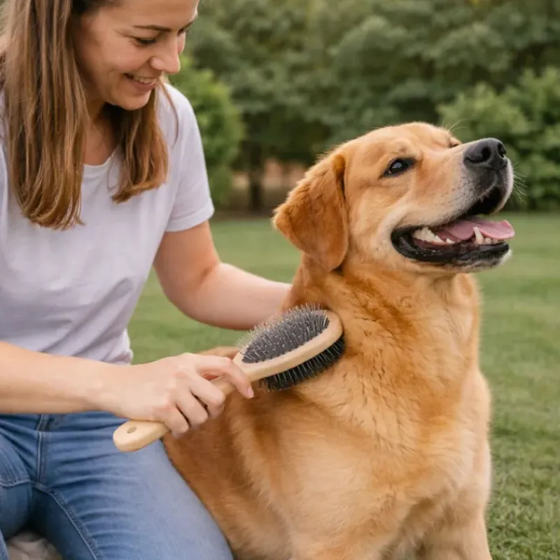 Brosse double manche bois pour chien*Kerbl New