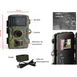 Caméra de chasse 12MP LEDs invisibles + 8 piles + carte SD*