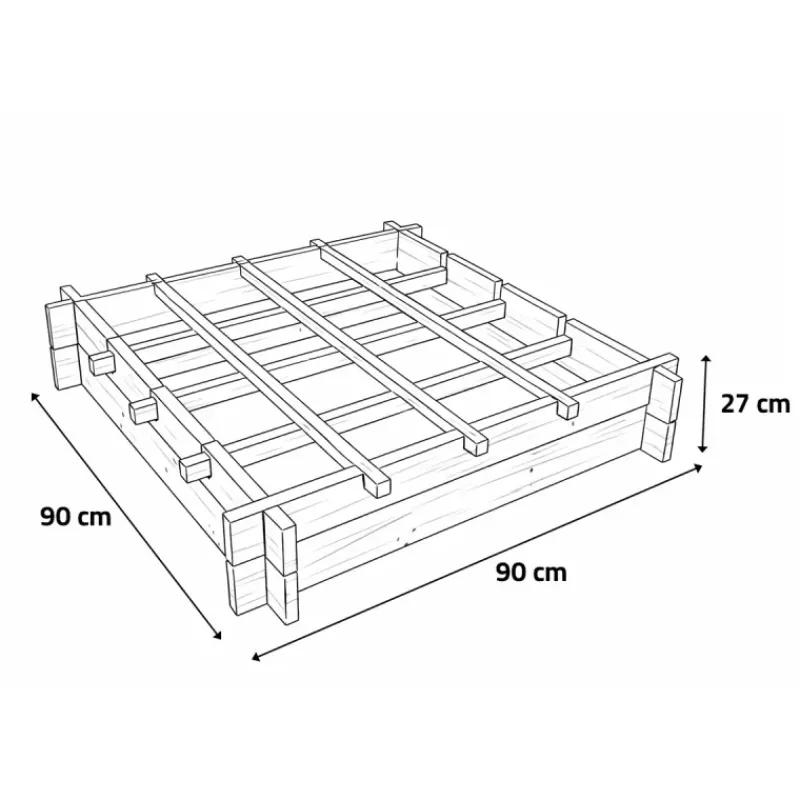 Carré potager en bois de sapin 90x90x27 cm avec géotextile - À monter soi-même* Outlet