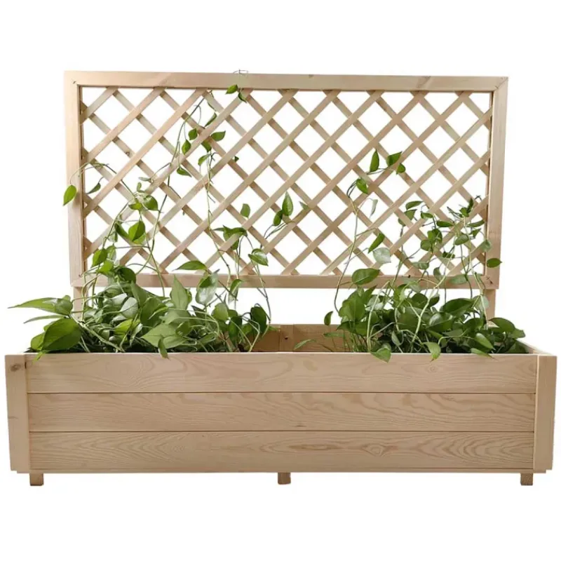 Carré potager rectangulaire en bois de sapin avec treillis 104 cm - 98x34x104 cm* Outlet