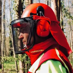 Casque forestier complet homme orange - Protection intégrale avec visière et anti-bruit* New