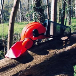 Casque forestier complet homme orange - Protection intégrale avec visière et anti-bruit* New