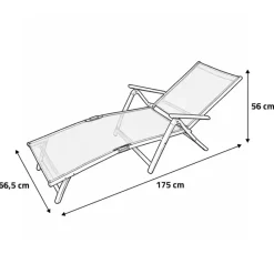 Chaise longue aluminium blanche 175x66cm en toile textilène* Clearance