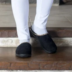 Chaussons mules Tara noirs effet pêche bordure léopard textile*Airplum Discount