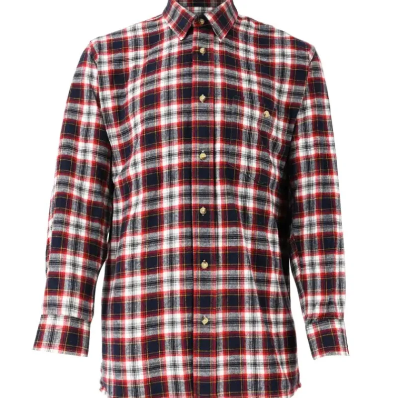 Chemise droite longue à carreaux bordeaux coton S à 4XL* Hot