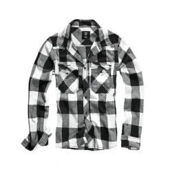 Chemise Homme à Carreaux Blanche et Noire ® - Flanelle 100% Coton Manches Longues*Brandit Outlet
