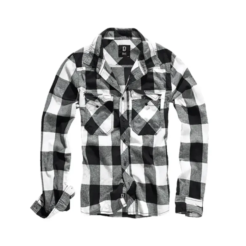 Chemise Homme à Carreaux Blanche et Noire ® - Flanelle 100% Coton Manches Longues*Brandit Outlet