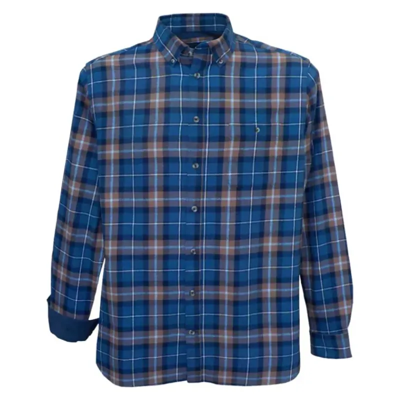 Chemise Homme Manches Longues en Flanelle à Carreaux Bleu et Marron - Coupe Droite* Sale