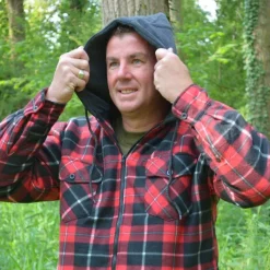 Chemise polaire à capuche 4 poches sherpa marron/rouge M à 3XL*Treeland Best