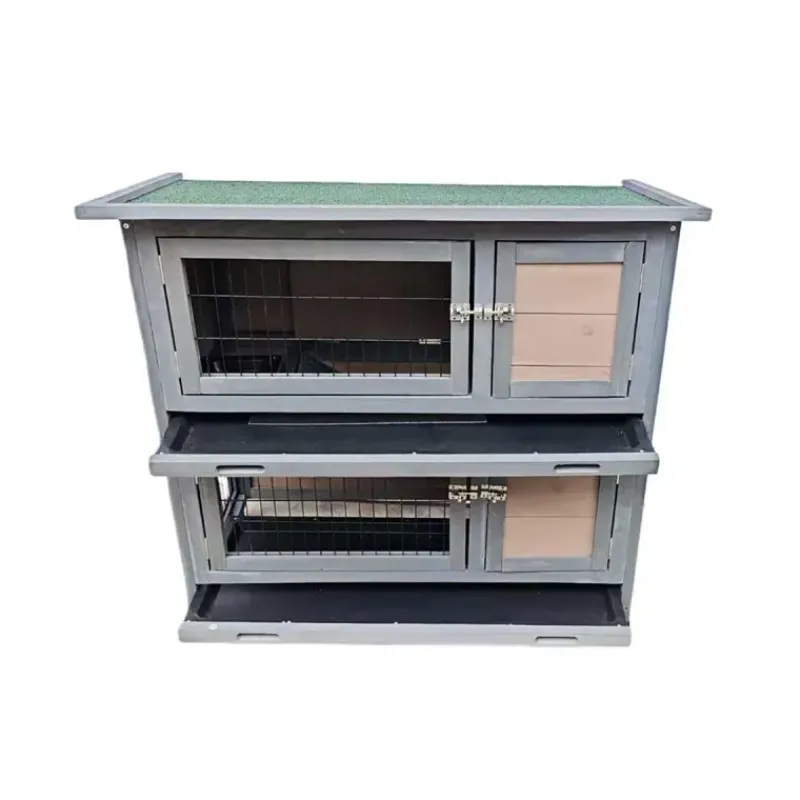 Clapier en bois 2 étages pour lapins - Gris - 91,5 x 45 x 81,4 cm* Best