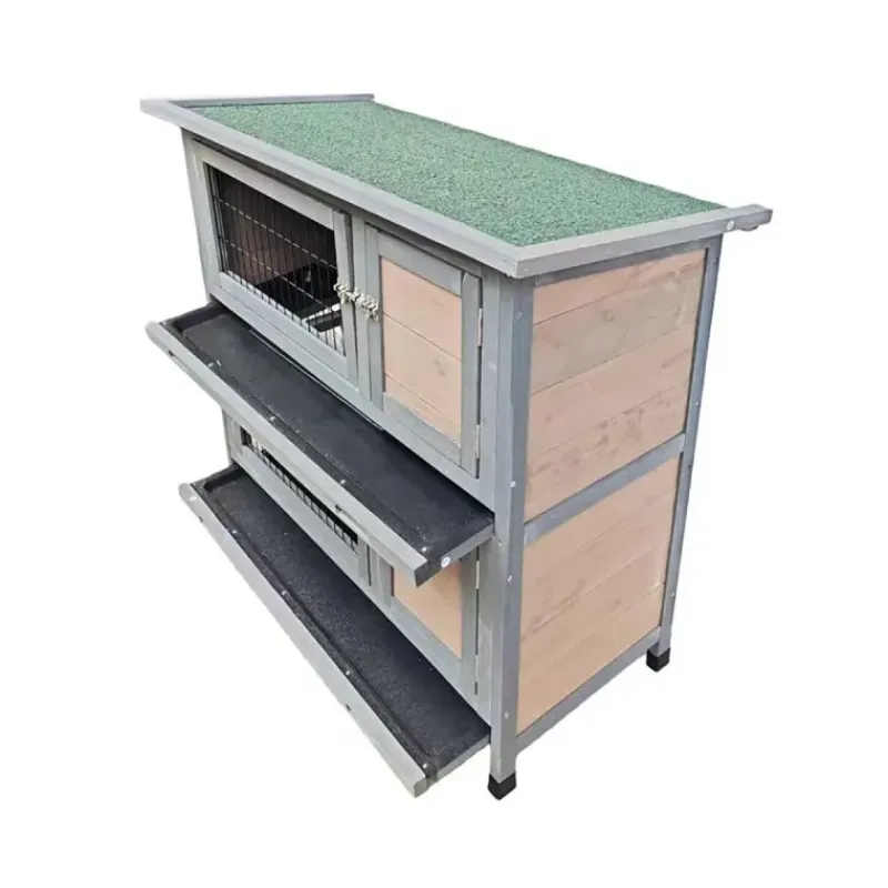 Clapier en bois 2 étages pour lapins - Gris - 91,5 x 45 x 81,4 cm* Best