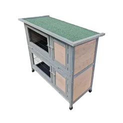 Clapier en bois 2 étages pour lapins - Gris - 91,5 x 45 x 81,4 cm* Best