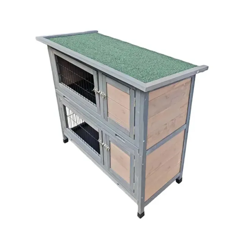 Clapier en bois 2 étages pour lapins - Gris - 91,5 x 45 x 81,4 cm* Best