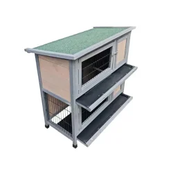 Clapier en bois 2 étages pour lapins - Gris - 91,5 x 45 x 81,4 cm* Best