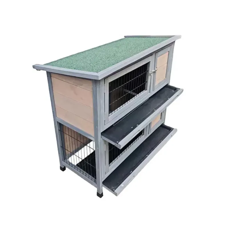 Clapier en bois 2 étages pour lapins - Gris - 91,5 x 45 x 81,4 cm* Best