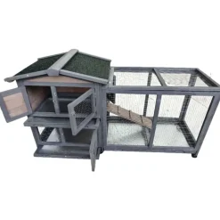 Clapier mobile en bois pour lapin avec parc intégré - Gris 150x55x86 cm* Hot