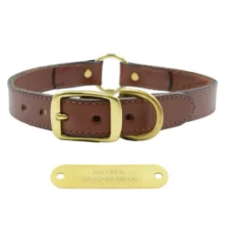 Collier à graver sur plaque laiton cuir noisette 4 tailles* Online