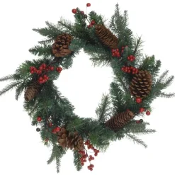 Couronne de Noël 45cm avec pommes de pin et baies rouges* Hot