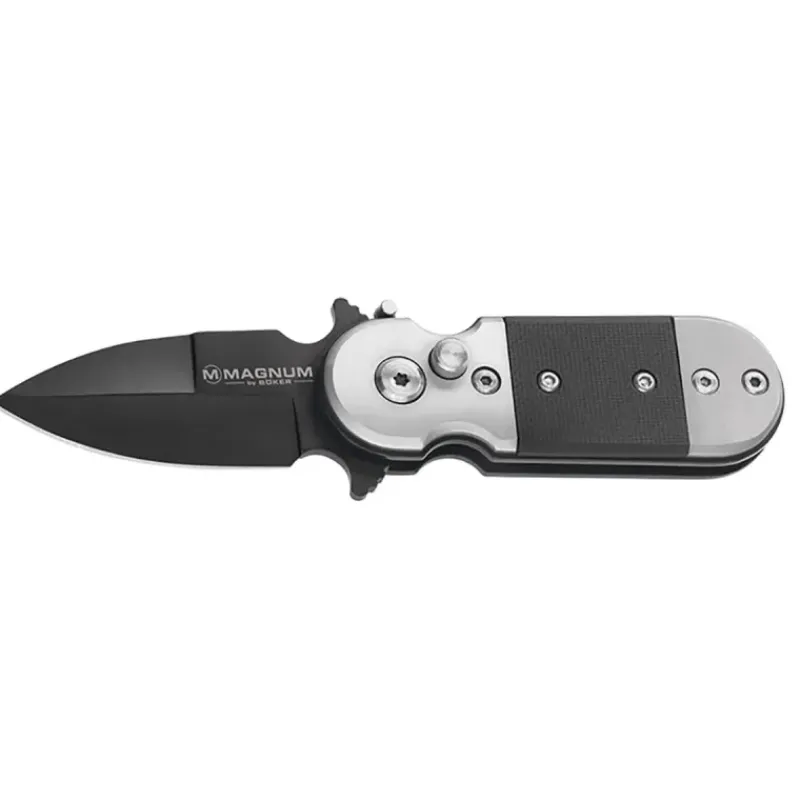 Couteau Black Lightning - Lame 440A 50mm - Manche G10/Acier Noir et Gris*BOKER MAGNUM New