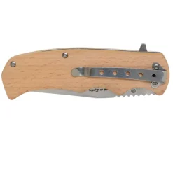 Couteau de poche lame acier inox 8,8cm manche bois gravé chasse* Discount