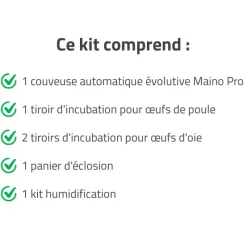 Couveuse + 1 Tiroir caille à poule + 2 Tiroirs oeufs oie - paon -dinde + 1 Panier d'éclosion + 1 Kit humidification*MAINO New