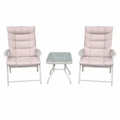 Ensemble Cosy 2 Fauteuils Pliants + Table Basse en Acier et Polyester*