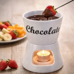 Fondue chocolat porcelaine 12x12x15cm avec 2 fourchettes inox* Online