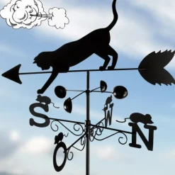 Girouette chat météo métal pour jardin, toit d'extérieur, direction du vent* Hot