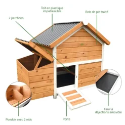 Kit Poulailler 3 poules Bois Confort toit plastique + Enclos*Ducatillon Outlet