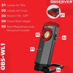 Lampe de travail SLIM OBSERVER - Rechargeable USB-C 1000 Lumens*Observer Tools Sale