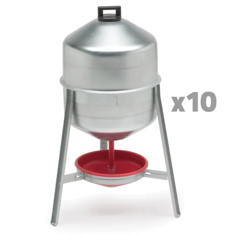 Lot de 10 Abreuvoirs poules et volailles métal galvanisé 30 L sur pieds*