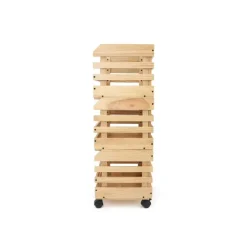 Lot de 3 caisses à fruits et légumes en bois de pin sur roulettes - 37x30x80 cm* Online