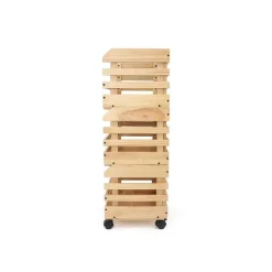 Lot de 3 caisses à fruits et légumes en bois de pin sur roulettes - 37x30x80 cm* Online