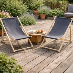 Lot de 2 Chiliennes en Toile de Coton Grise - Structure Bois de Pin* Discount