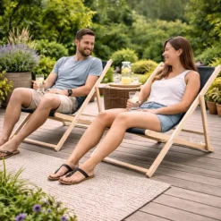 Lot de 2 Chiliennes en Toile de Coton Grise - Structure Bois de Pin* Discount