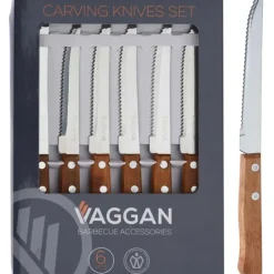 Lot de 6 couteaux à steak inox manche bois* Clearance