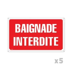 Lot de 5 panneaux BAIGNADE INTERDITE Alu 30x20cm* Discount