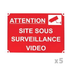 Lot de 5 Panneaux SITE SOUS SURVEILLANCE VIDEO alu 34 x 24cm* Hot