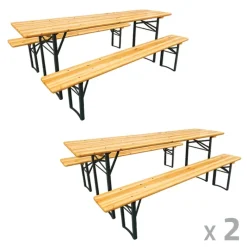Lot de 2 Tables Extérieure en Pin Massif 177 cm avec 4 Bancs Bois / métal* Best